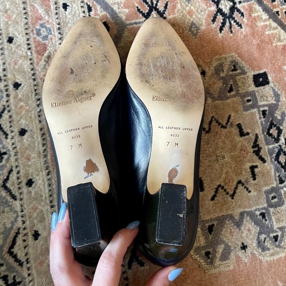 Etienne Aigner Leather Heels - Blue and Black - Goes with everything - Picture 2 of 3